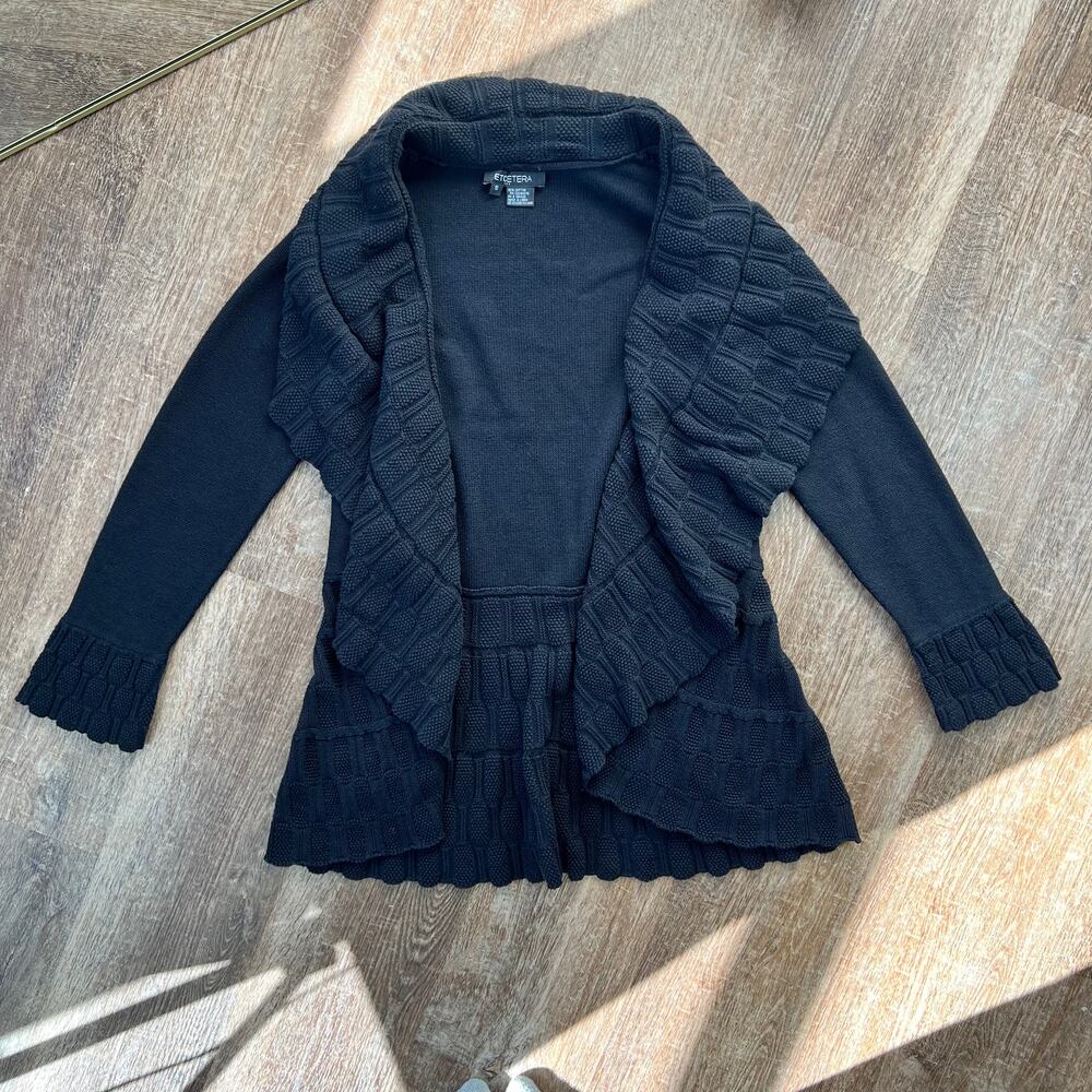 Etcetera Black Cashmere Blend Open Front Cocoon Cardigan Sweater